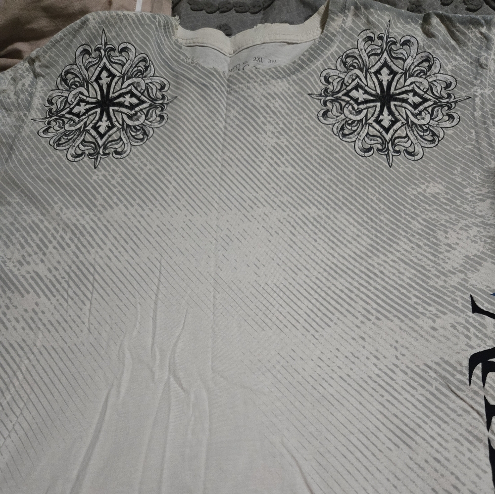 Affliction Graphic Tee with Black and Gray Design